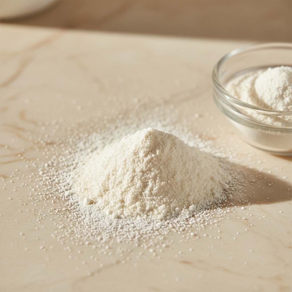 Acacia fiber powder on a cream surface